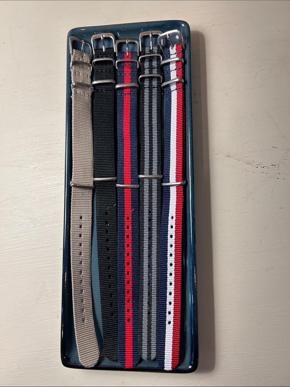 Men's Multi-Color Grosgrain Watch Strap Set - Navy, Red, Black, & Tan